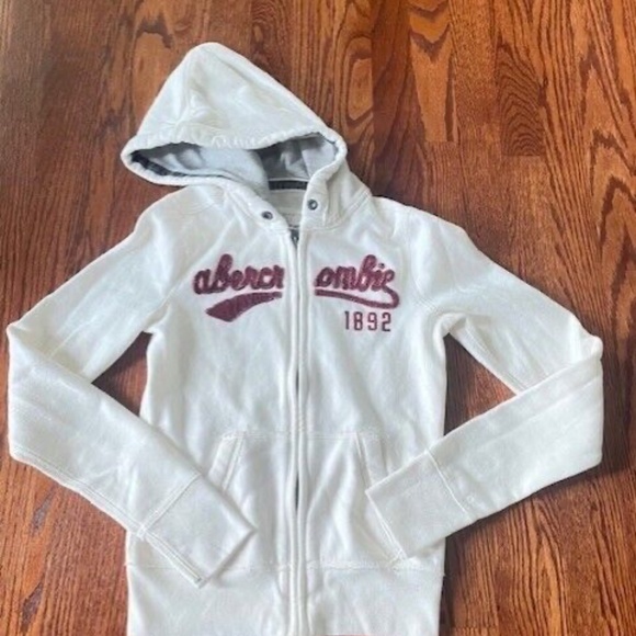 GIRLS ABERCROMBIE KIDS CREAM SWEATSHIRT HOODIE FULL ZIP Sz M MEDIUM (10/12) NWT